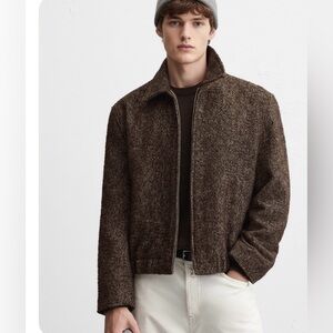 Zara NWOT Men’s Houndstooth Textured wool blend Bomber Jacket Zip up Brown Top M